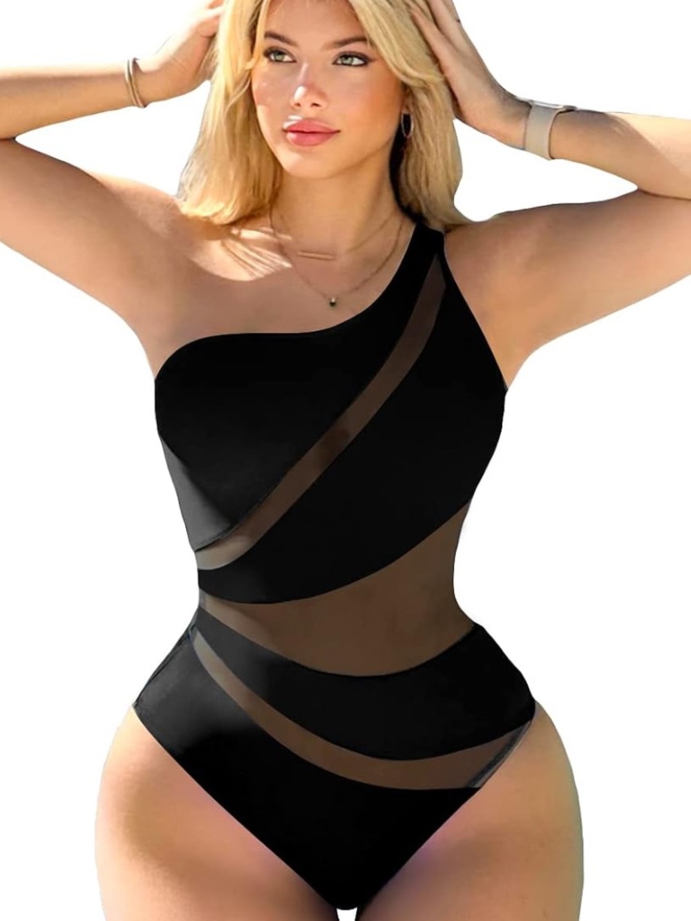 Viral Swimsuit One Piece Colorblock Black Cut Out Mesh NWT Large
